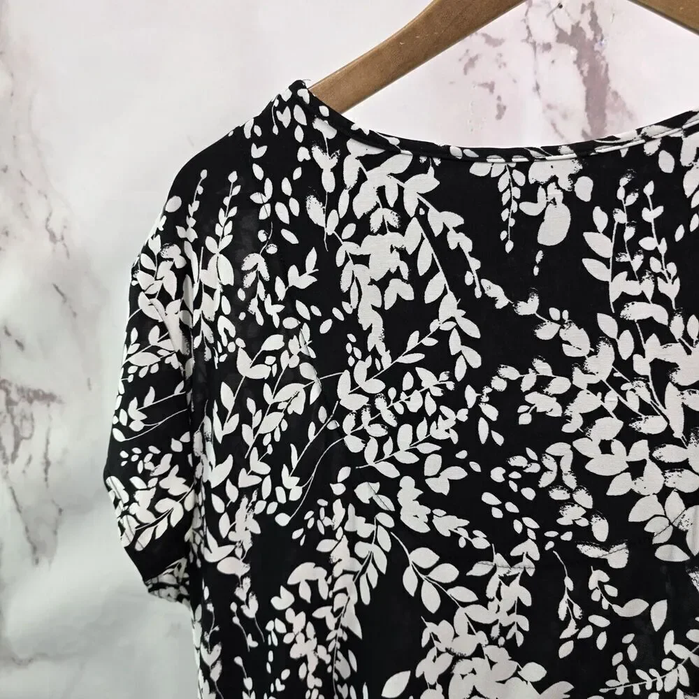 Cocomo Dress Womens 1X Black White Maxi Long V Neck Stretchy Knit Botanical - Picture 6 of 10